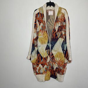 ALDOMARTINS Cardigan Womens 16 Orange Blue Geometric Wool Blend Naeba